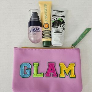 Colorful 'GLAM' Cosmetic Pouch with Skincare Set